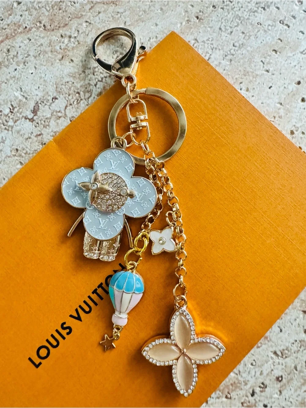 LV RARE ViVi Stamped Hardware & Fashion Accents on Gold Key Chain/Bag Charm